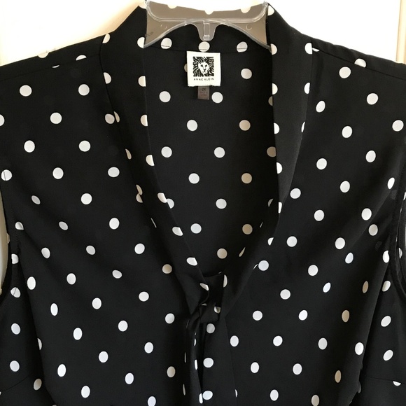 ANNE KLEIN Sleeveless Ploka Dot Blouse Black White Tie Front Womens Plus Size 2X - Picture 2 of 16